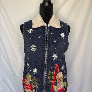 Women's Blue Embroidered Vest